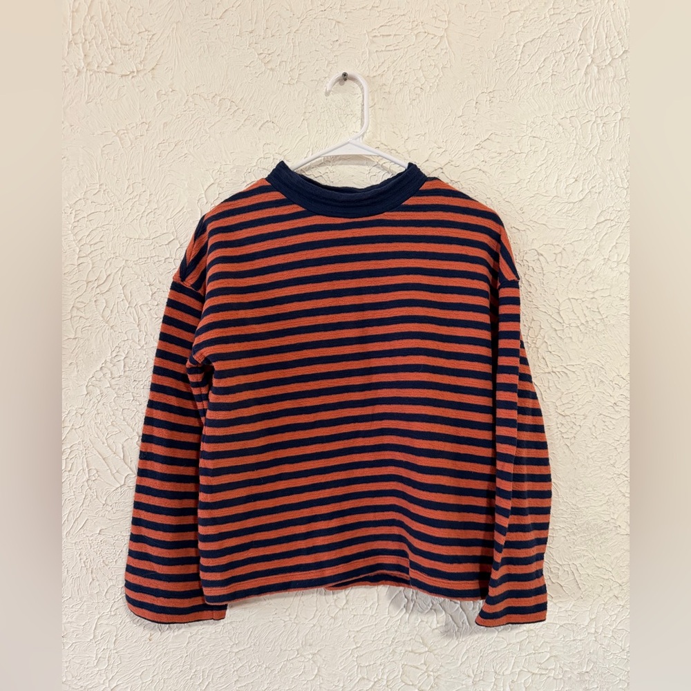 Madewell Long Sleeve Striped Top XS Orange & Black 100% Cotton | Classic Casual